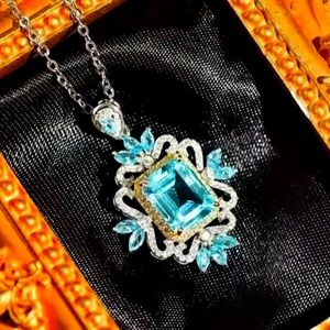 Silver Plated 925 Aquamarine Pendant Necklace